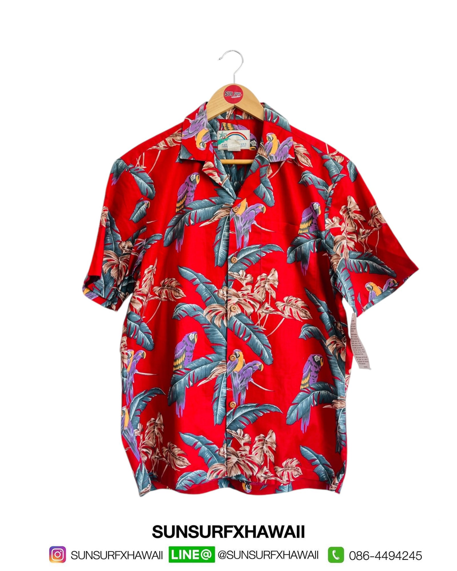 PARADISE FOUND Magnum PI Red " Jungle Bird Print Shirt "