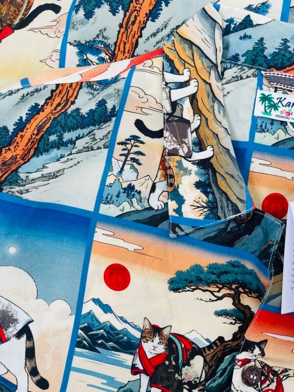 KARAKU HAWAIIAN SHIRT “KARAKU Climbing Cat Scroll” - Image 5