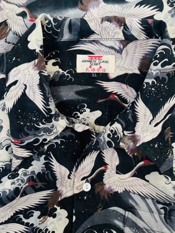 JAPANESE CLASIC SCRIPT HAWAIIAN SHIRT "CRANE" - Image 4