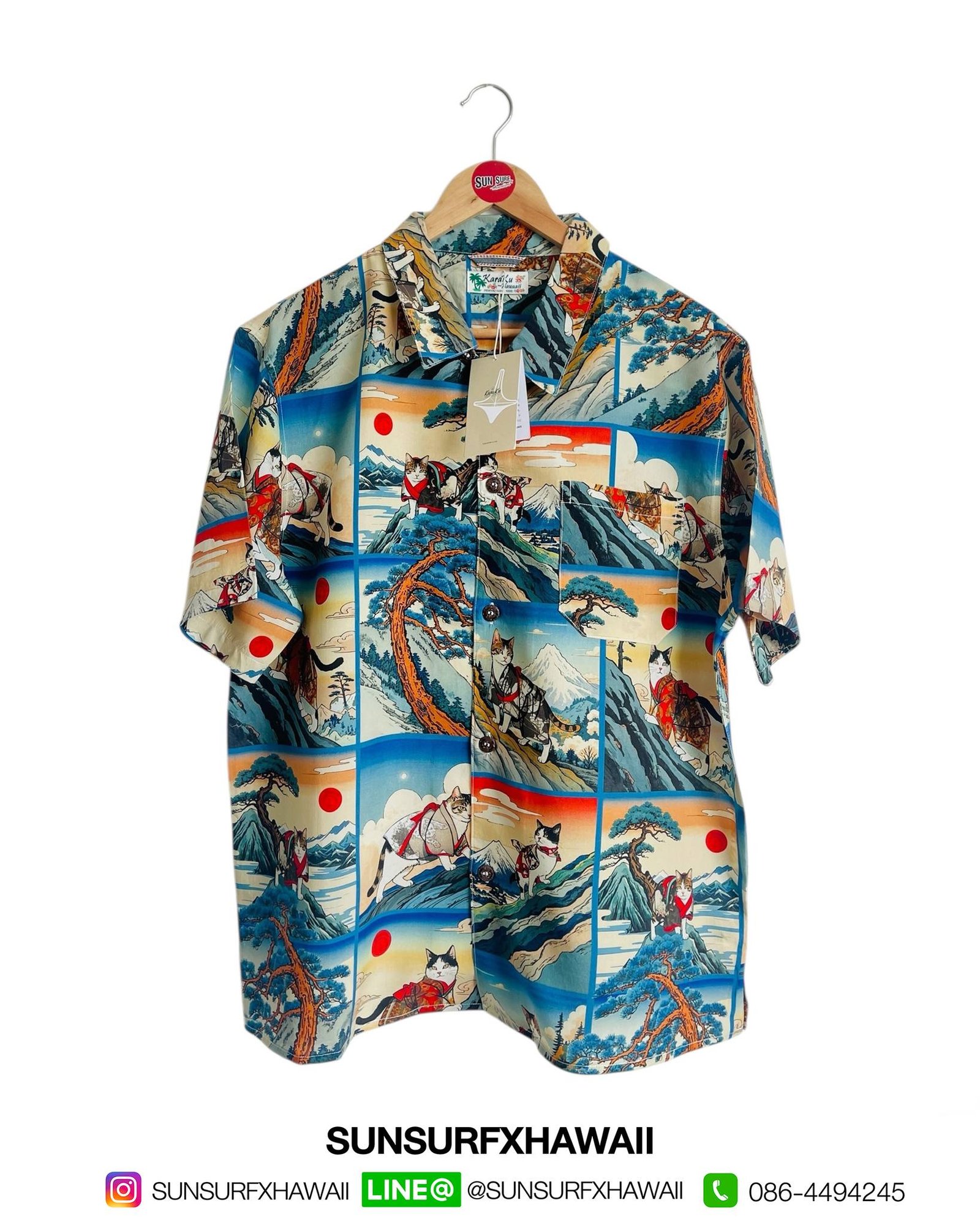 KARAKU HAWAIIAN SHIRT “KARAKU Climbing Cat Scroll”